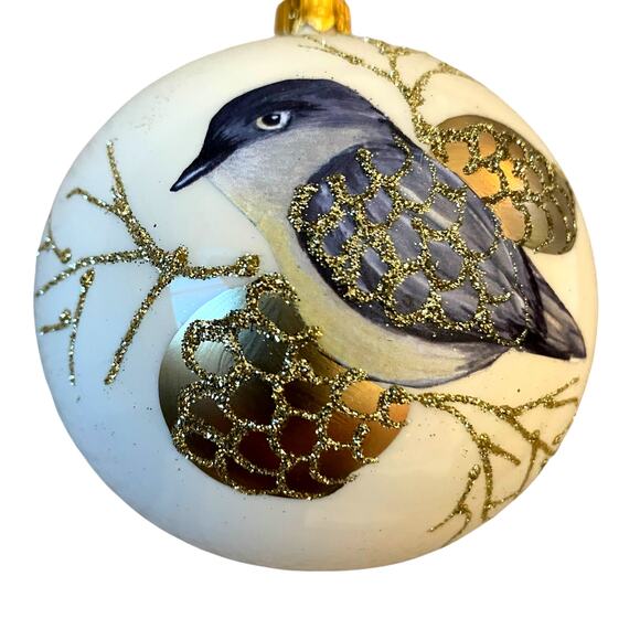 VITBIS Poland Hand Painted Glass Ornament 4in Blue Bird Gold Pinecone NEW - Picture 4 of 10